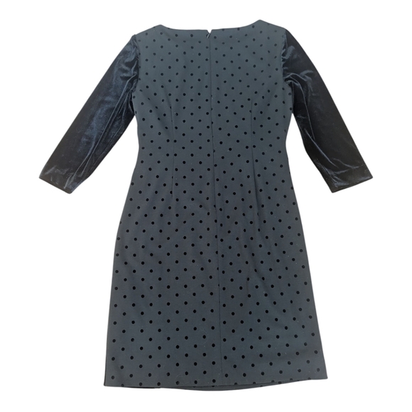 Velvet Polka Dots Black Dress Tahari Side Ruched Party Office Siren Dress 6P - Picture 7 of 11